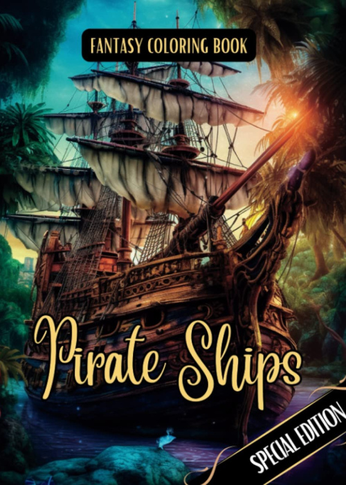Fantasy Coloring Book Pirate Ships Special Edition: For Men and Women | Pirate Ships Images with White and Black Backgrounds